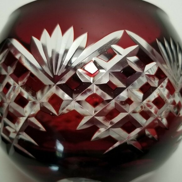 Lot of 2 Bavarian ruby red and clear cut glass wine goblets stemmed glasses 8.5" - Picture 7 of 10